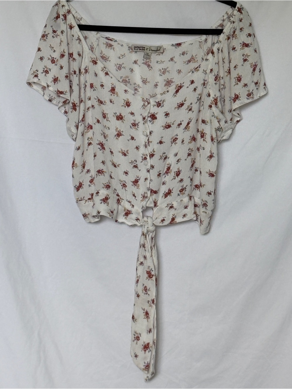 Gypsies & Moondust Floral Tie Front Crop Top Large Cottagecore Boho
